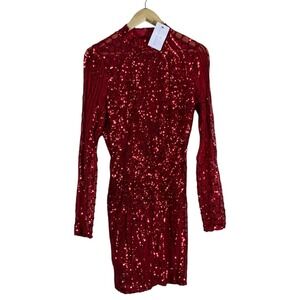 NWT Banjul Diva Boutique Sequin Mesh Mini Dress Red Glam Holiday Party Size L